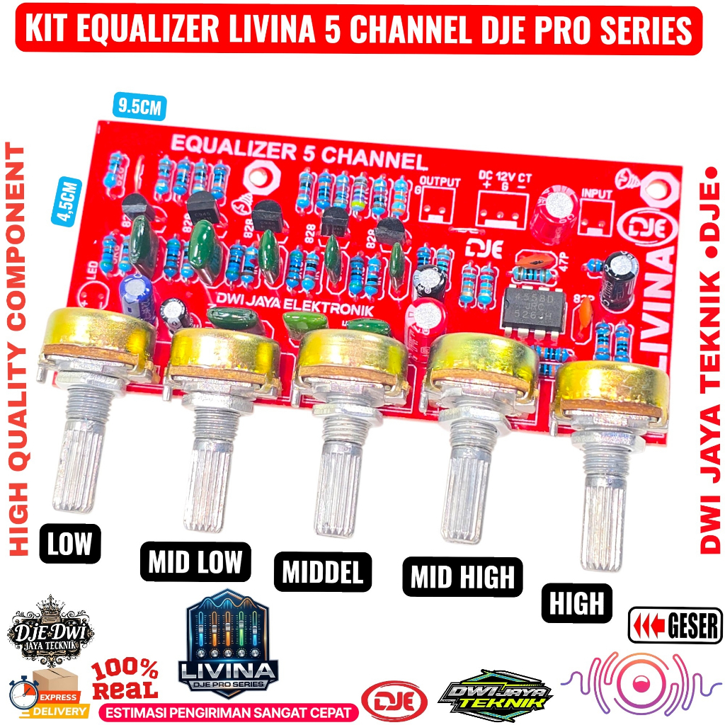 Kit Equalizer Livina 5 Channel DJE Pro Series PCB Equalizer 5 Channel Low Mid Low Middle Mid High