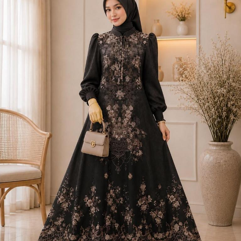 Liyana Bloom | Gamis Premium Wanita Motif Floral Elegan