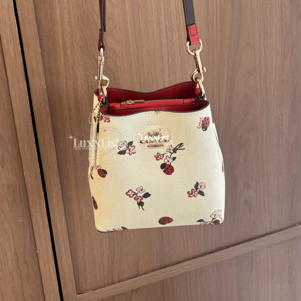 Mini Town Bucket Bag with Ladybug Floral Print Shoulder Bag