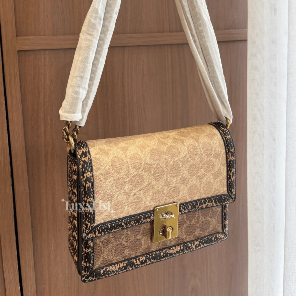 Hutton Shoulder Bag in Blocked Signature Canvas with Snakeskin Detail