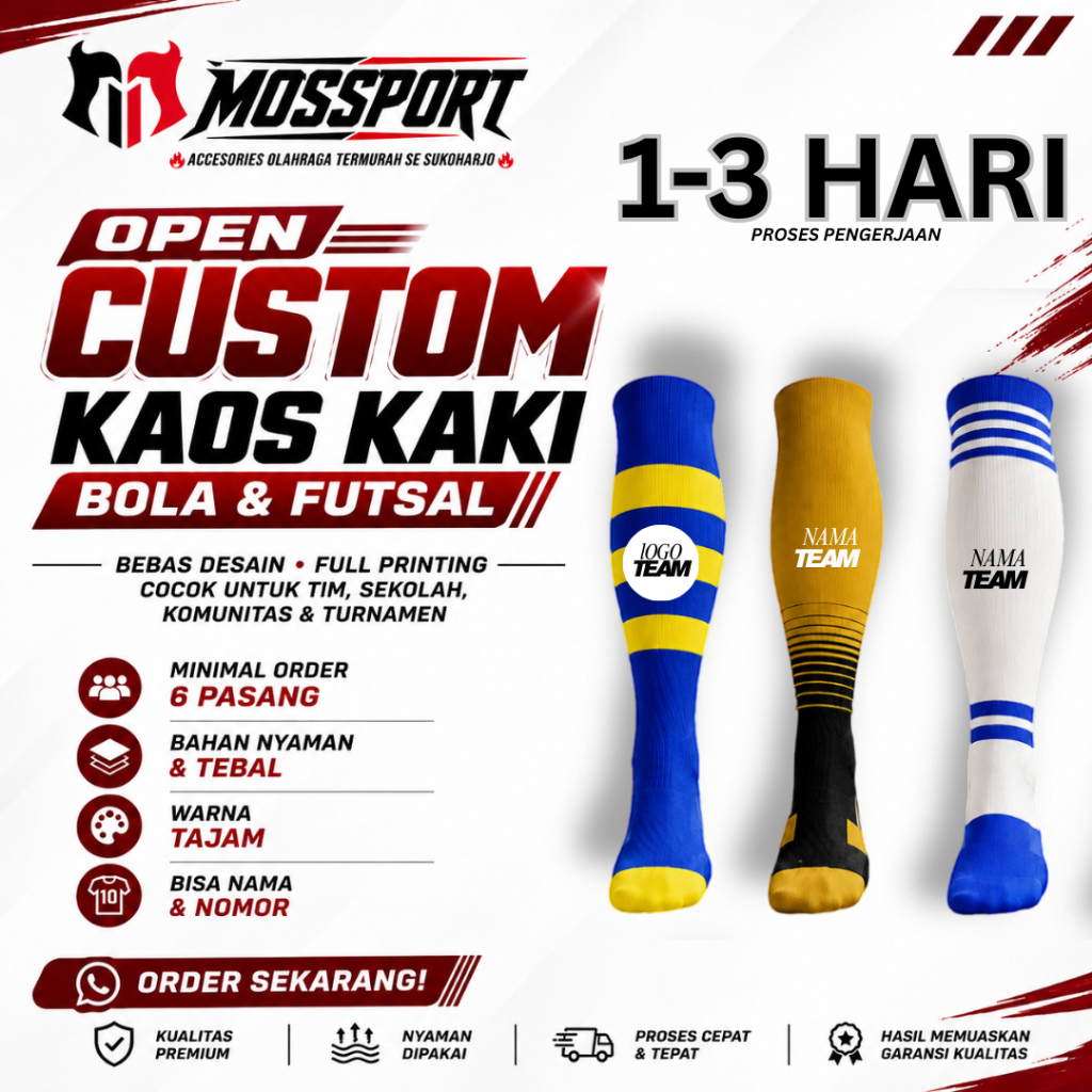 kaos Kaki Bola Futsal Custom Bebas Desain ukuran Dewasa Anak-Anak Full Rajut