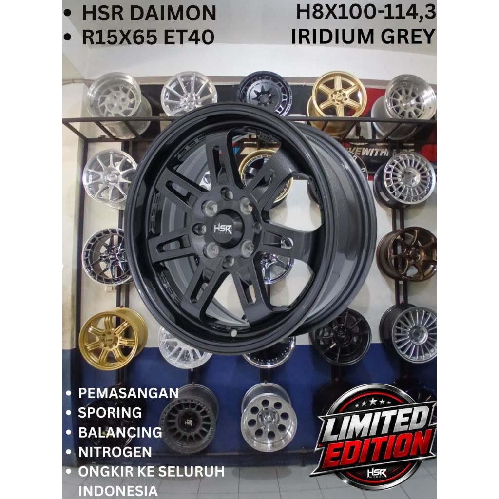 VELG MOBIL RING 15 HSR DAIMON RING 15 LEBAR 65 LOBANG BAUT 8 ET40 IRIDIUM GREY