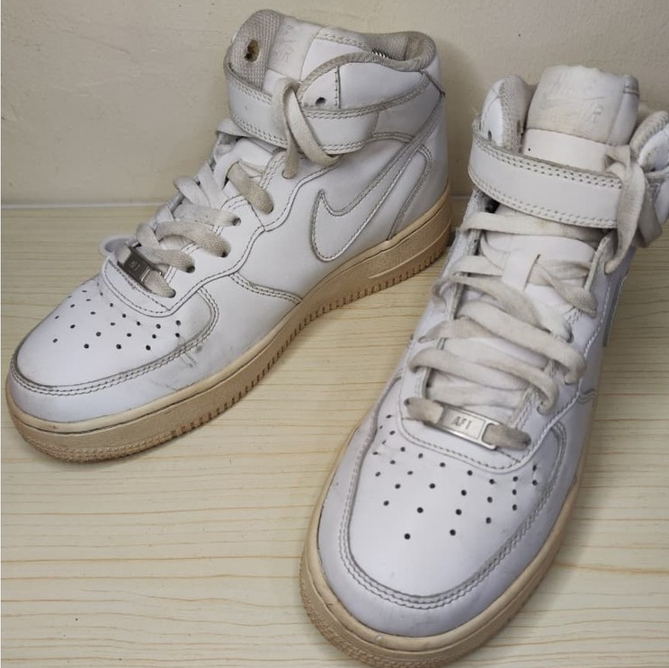 Nike Air Force 1 Mid Triple White Size 40 Insole 25.5 cm Sepatu Sneakers Preloved Bekas Second