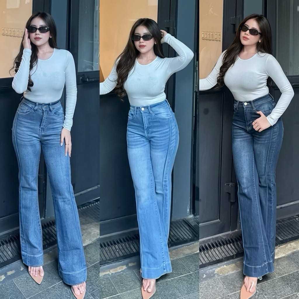 Flare Highwaist Cutbray Jeans Tulang Lipat Lebar Celana Panjang Wanita Jeans Stretch HW Tulang