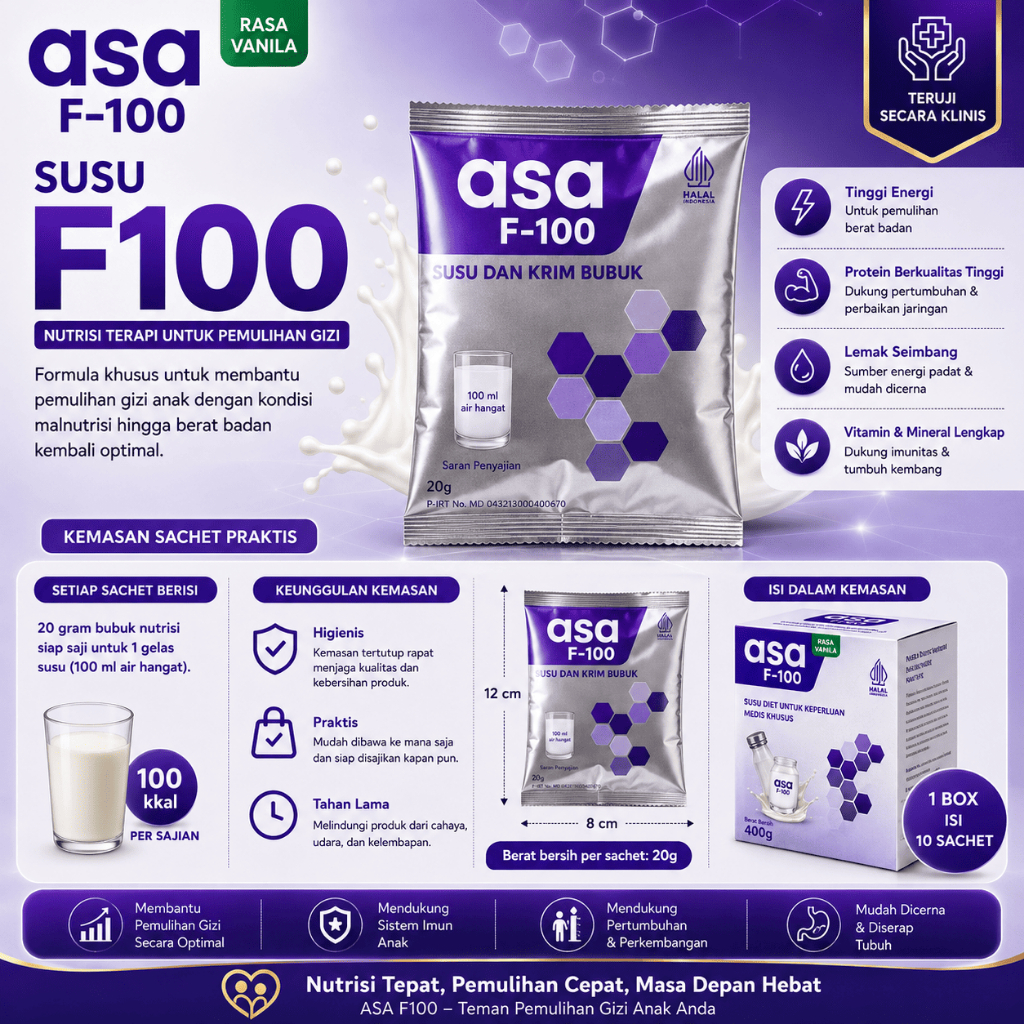 Nutrisi Gizi Buruk ASA Formal 100 (ASA F 100) Untuk Anak Balita Gizi Buruk Sachet