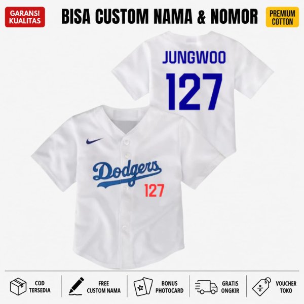 Jersey Baseball Custom Nama dan Nomor nct127 Baju Olahraga Bisbol Dodgers Premium Pria Wanita Lengan