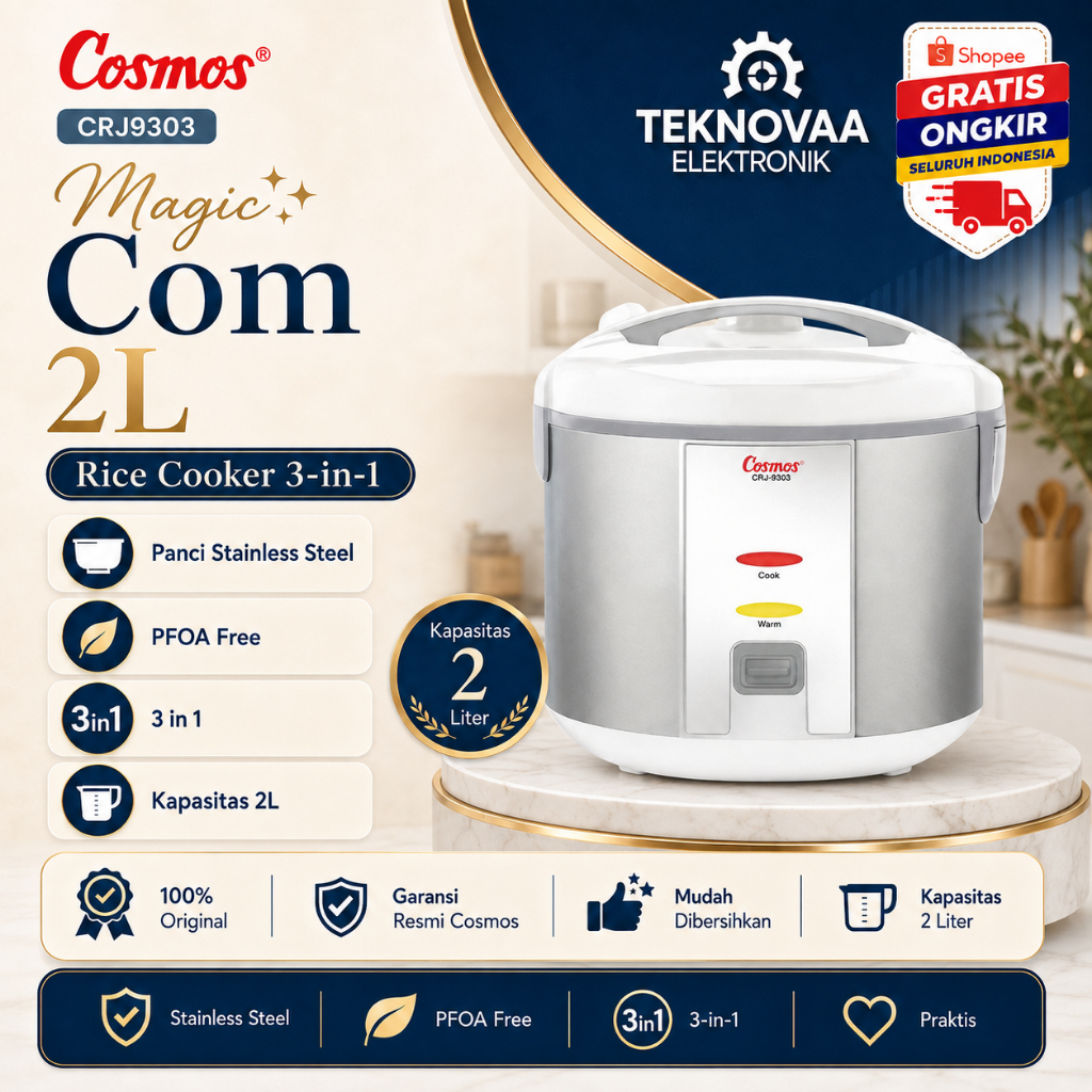 COSMOS RICE COOKER NON STICK CRJ9303 2L/CRJ-9303/CRJ 9303/CRJ-9303/CRJ 9303/ORIGINAL GARANSI RESMI