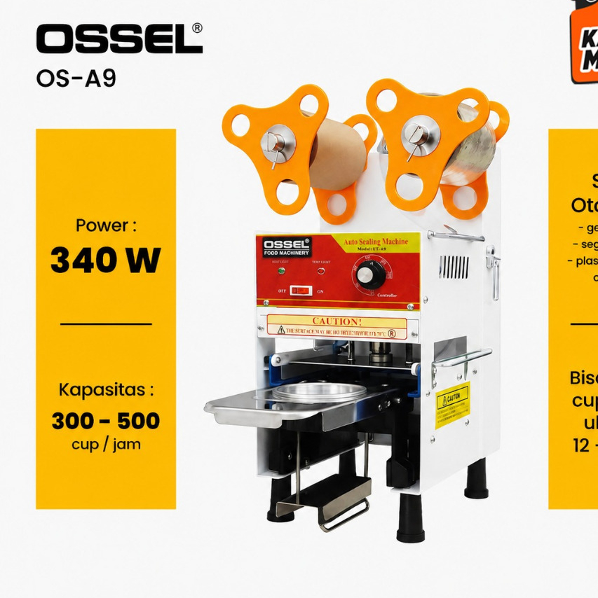 OSSEL Cup Sealer Semi Otomatis Roll Putar Mesin Press Tutup Gelas Plastik Otomatis OS-A9 OSSEL