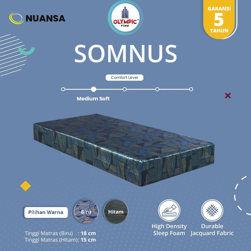 OLYMPIC SOMNUS Kasur Busa Ukuran 90 120 160 180 Sleep Foam Medium Soft Level Matrass Mudah Dibersihk