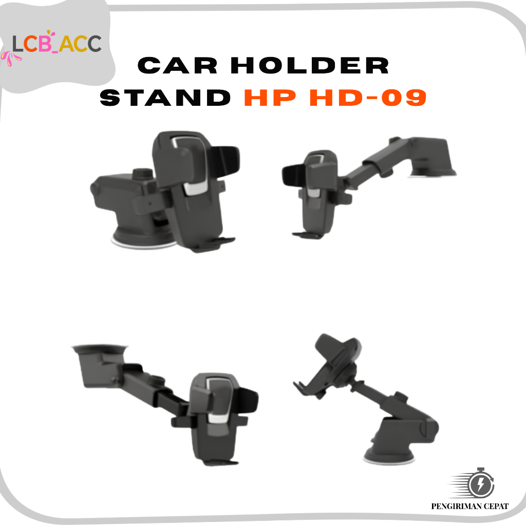 CAR HOLDER STAND HP HD09 FOLDING UNIVERSAL KACA DABOT PHONE MOBIL HD-09 HITAM