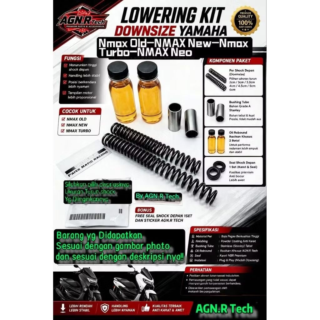Lowering Kit Downsize Yamaha nmax/new nmax/NMAX Neo @Turun shock 2cm-2,5 cm-3cm-3,5cm 4cm-4,5cm-5cm-