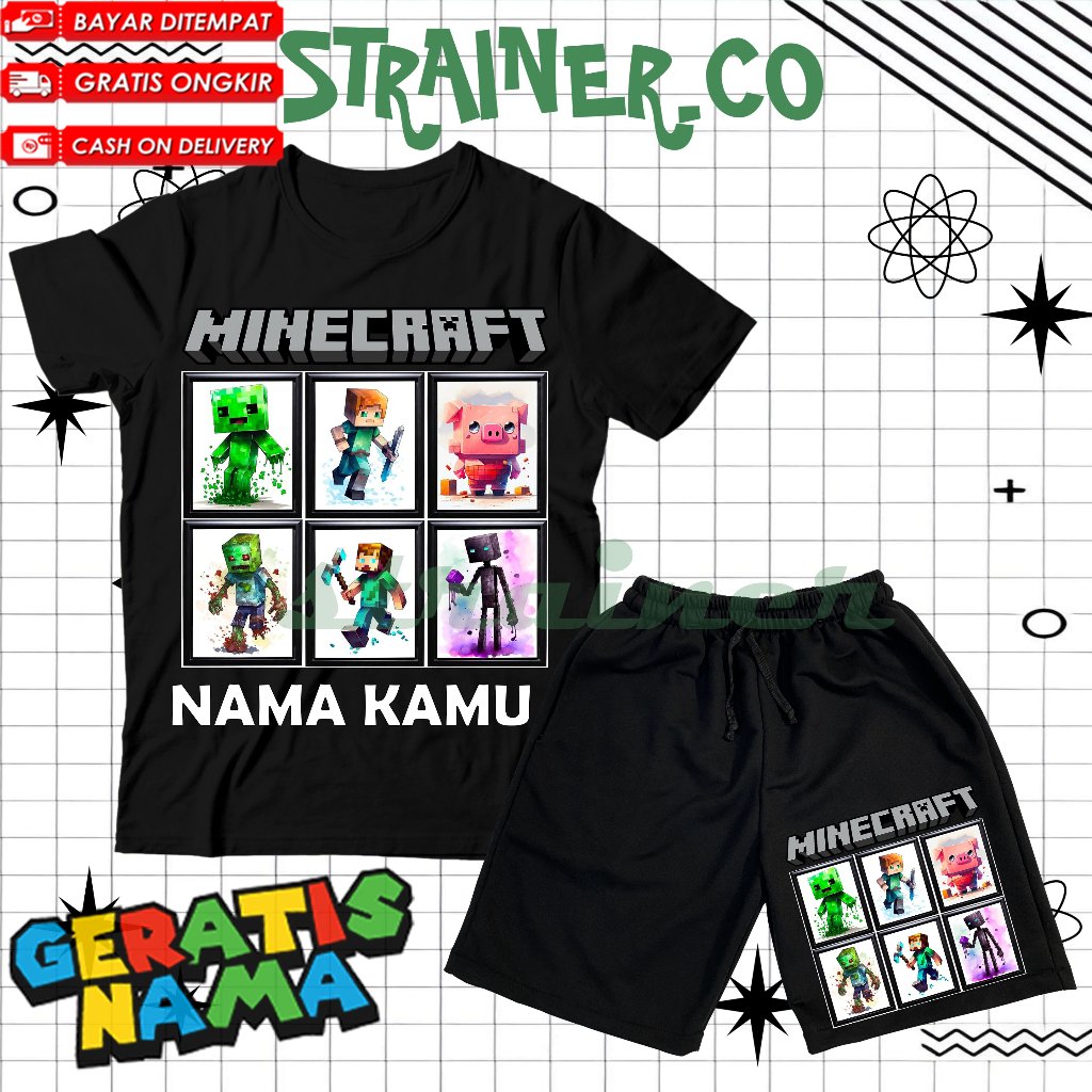 (BISA COD) Setelan Fashion Kaos Anak Baju Anak Celana Pendek Anak Minecraft Lucu Set dan Stelan Kaos