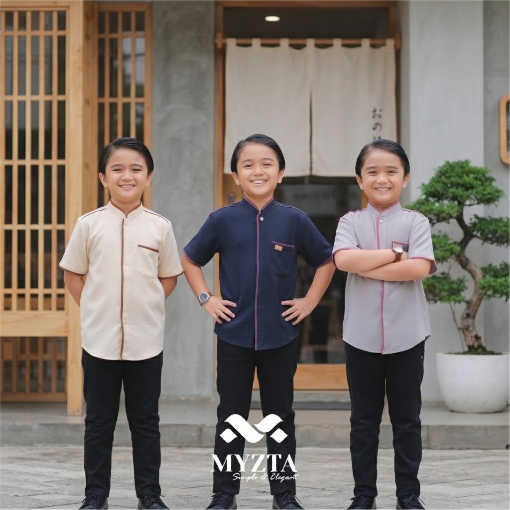 ATASAN KEMEJA KOKO ANAK LENGAN PENDEK PREMIUM LUXURY INAYA MYZTA TENY SERIES WARNA ABU ABU SILVER BI