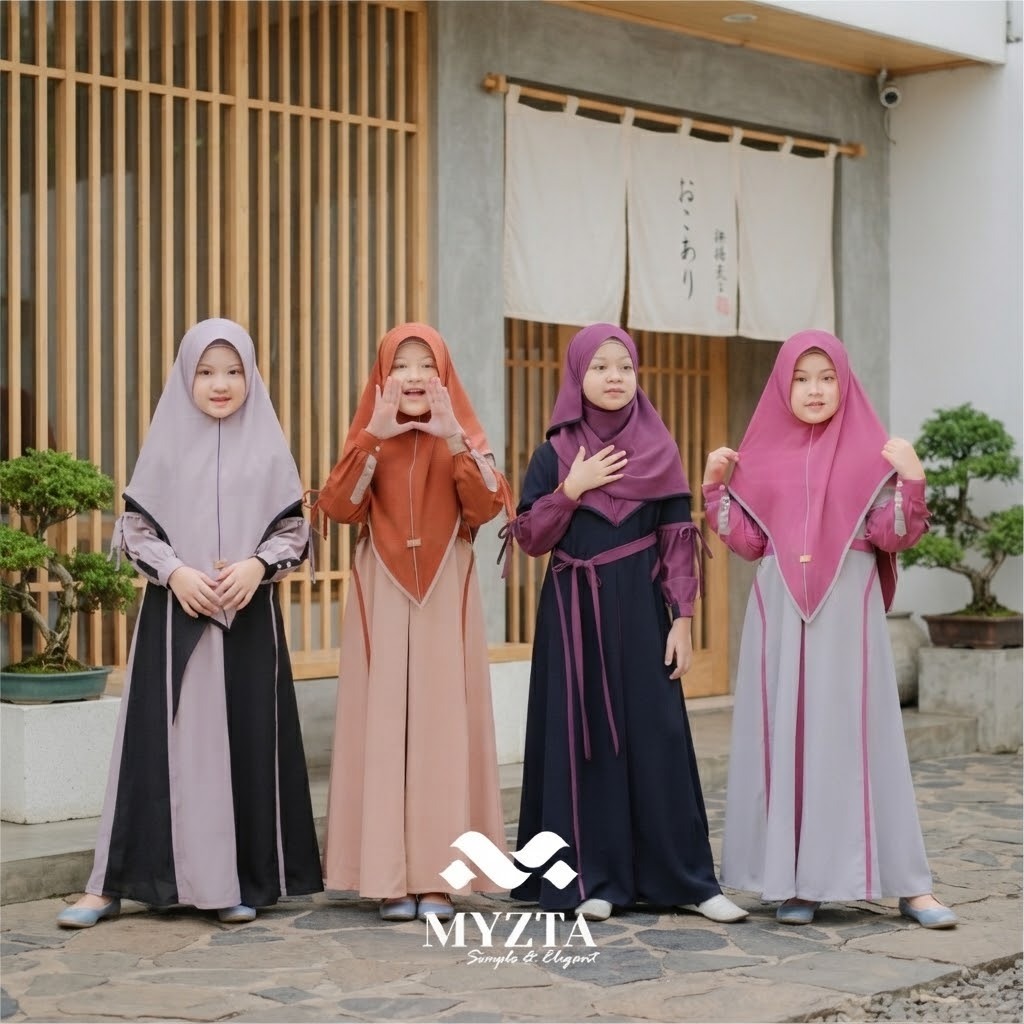GAMIS DRESS ANAK SET HIJAB KHIMAR INSTAN PREMIUM BY INAYA MYZTA TENY SERIES - SETELAN BUSANA MUSLIM 