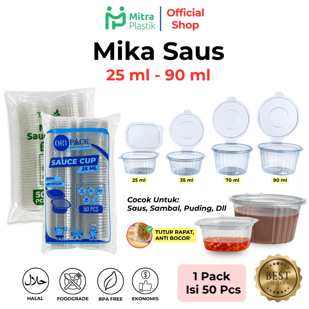 Mika Saus Sambal PET segiempat round cup 25 ml 35ml 70ml 90 mika saus puding sambal tutup klop