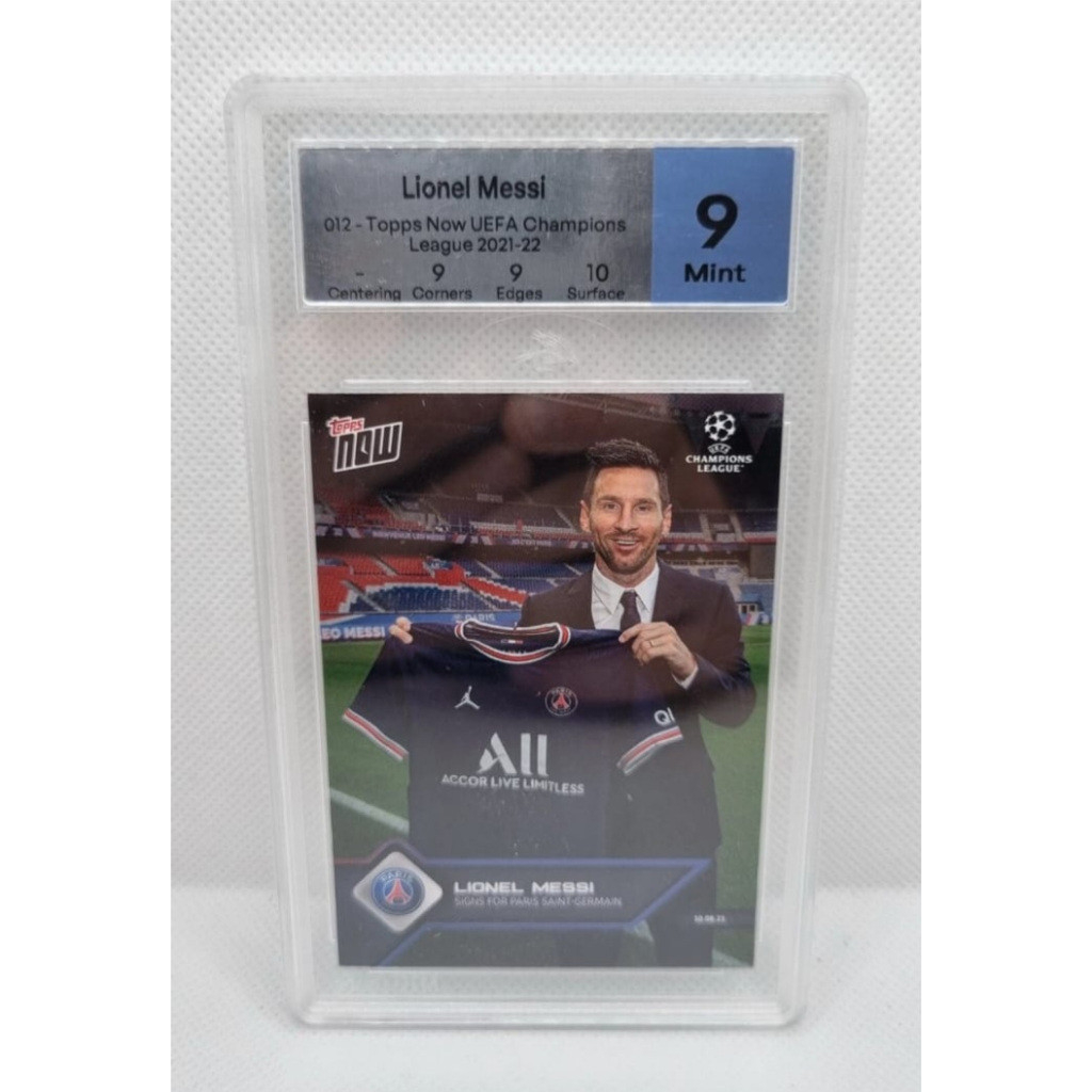 Kartu Trading Card 2020-21 Lionel Messi Topps Now UCL Signs for PSG #12 MTG Grade 9 Original