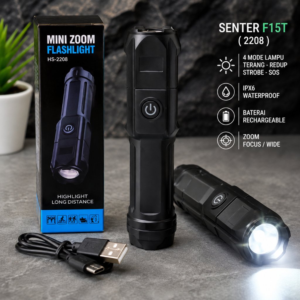 Senter SWAT 36W - Senter LED Super Terang F15T - LED Mini Flashlight - Rekomen Untuk Mendaki