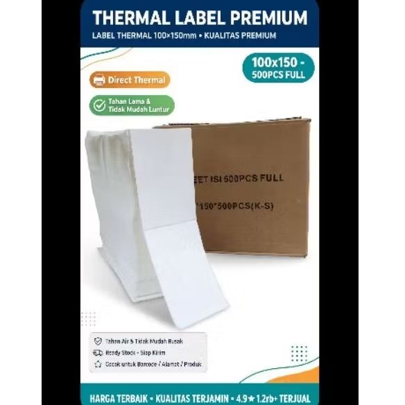 Label Thermal Lipat 100×150 isi 5000 Lembar/ Kertas Print Resi