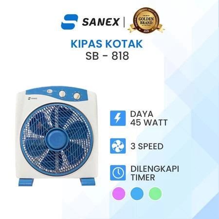 SANEX Kipas Angin Kotak 12 Inch Box Fan 3 Kecepatan Portable Angin Kencang Rumah Kantor Garansi