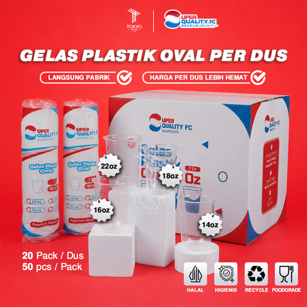 [PER DUS] Gelas Plastik Oval 14oz/16oz/22oz / Gelas Plastik Bening Oval Bahan PP / Gelas Oval Tebal 