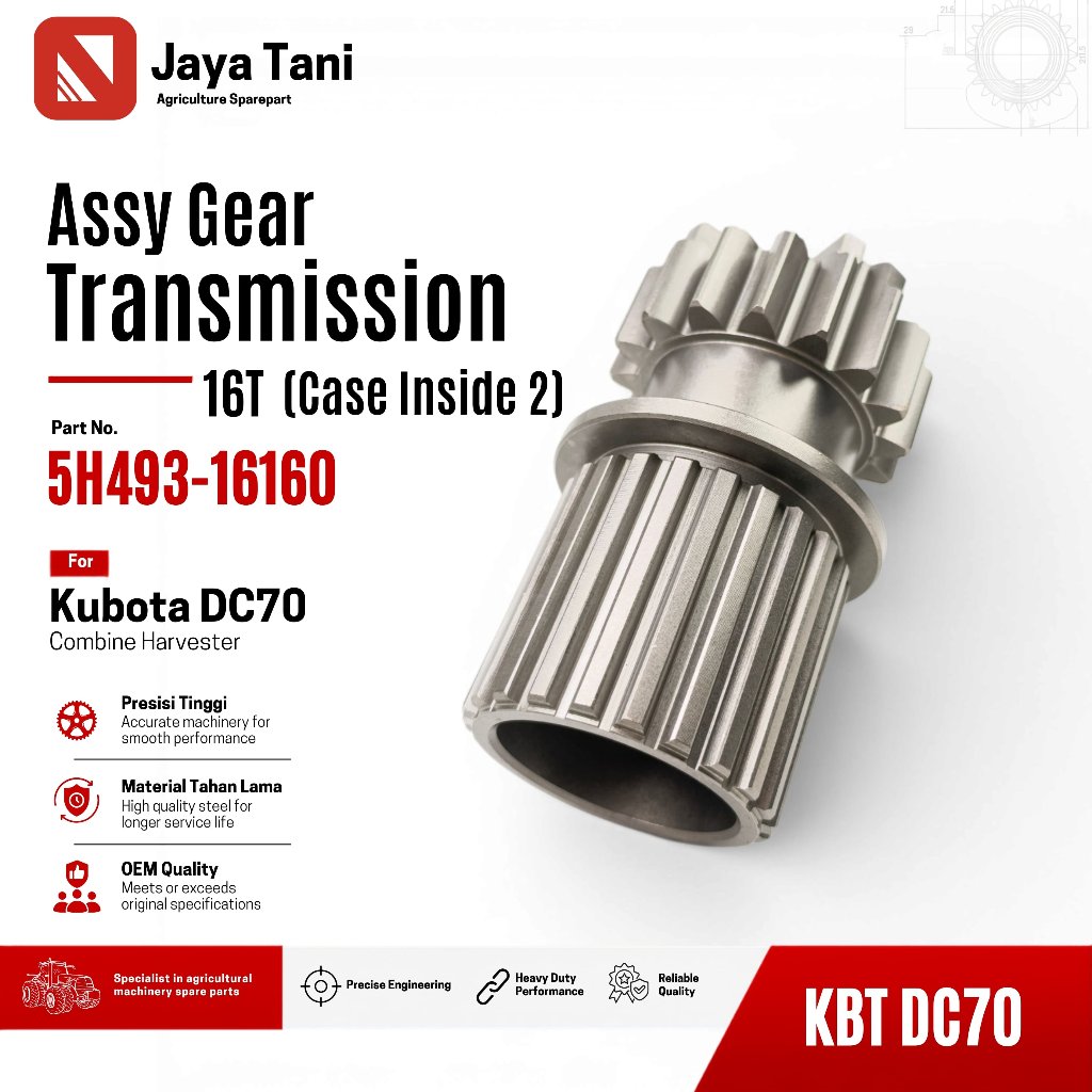 GEAR 16T GIGI BELOK 5H493-16160 TRANSMISI GARDAN GEARBOX KUBOTA DC70