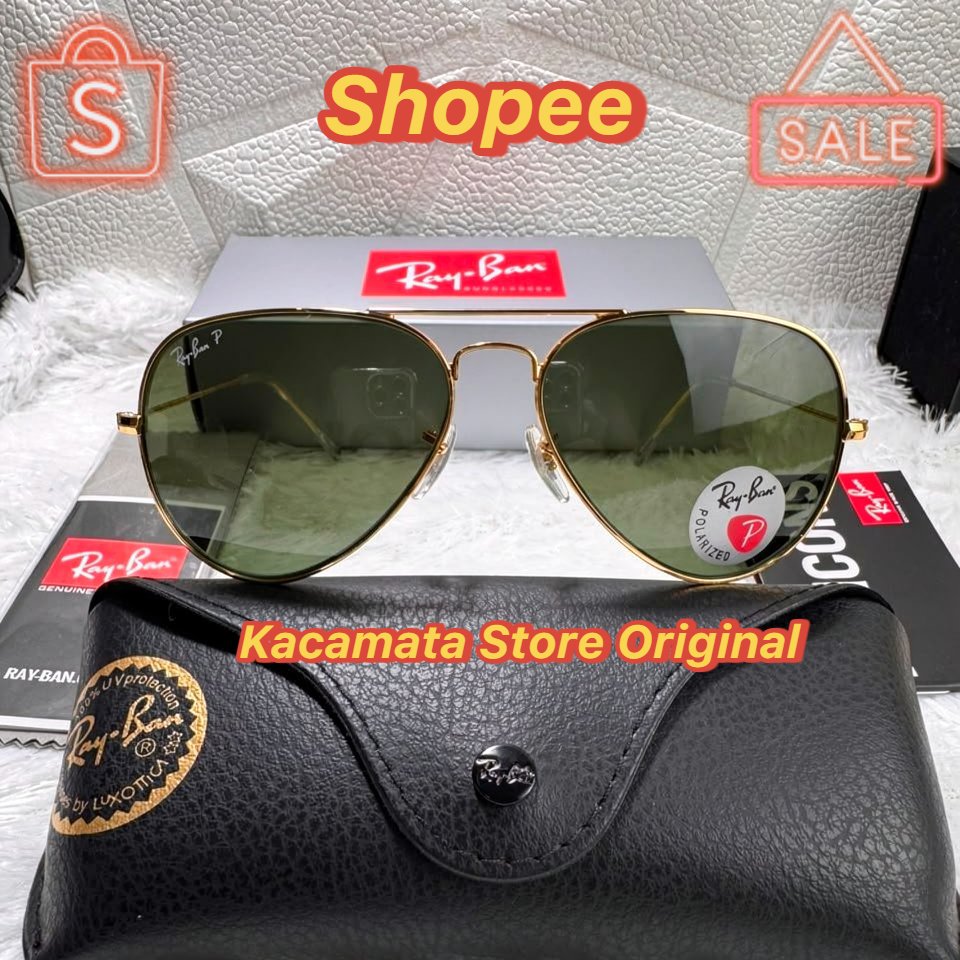 Kacamata Rayban Aviator RB3025 Gold Lens Polarized