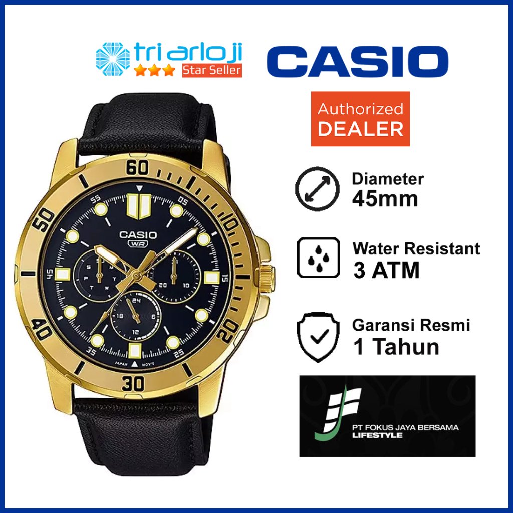 CASIO MTP-VD300GL-1EUDF Jam Tangan Pria Analog Kulit MTP-VD300GL-1E MTPVD300 Original