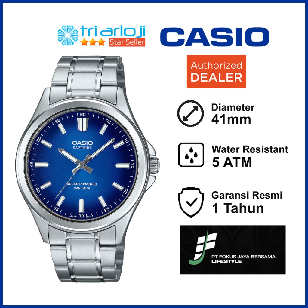 CASIO MTS-RS100D-2AVDF Jam Tangan Pria Analog Solar Sapphire MTS-RS100D-2A MTSRS100D