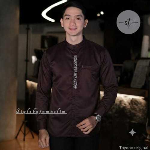 Baju Koko Bordir lengan panjang koko pria dewasa Terbaru Baju Kemeja Koko Dewasa Lengan Panjang koko