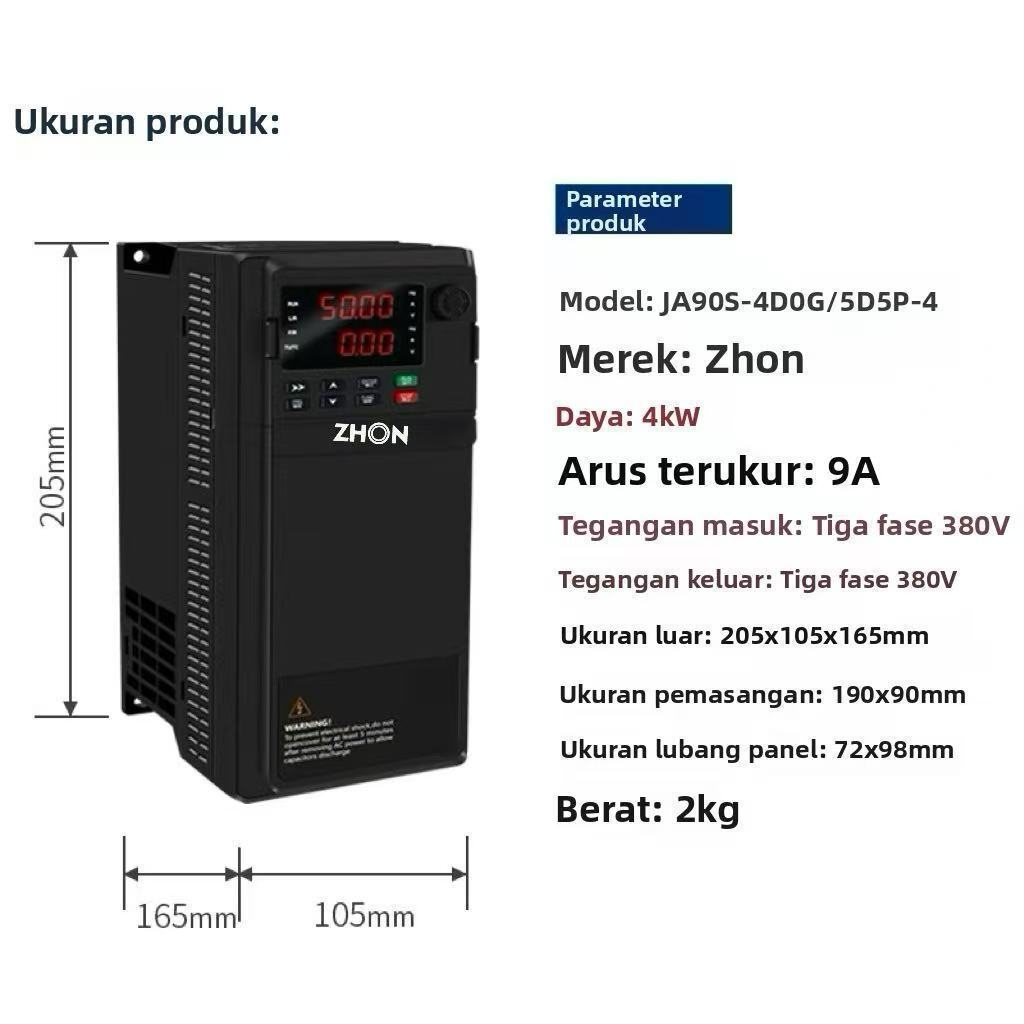 Inverter VFD  ZHON 4KW IN 380V-OUT 380V