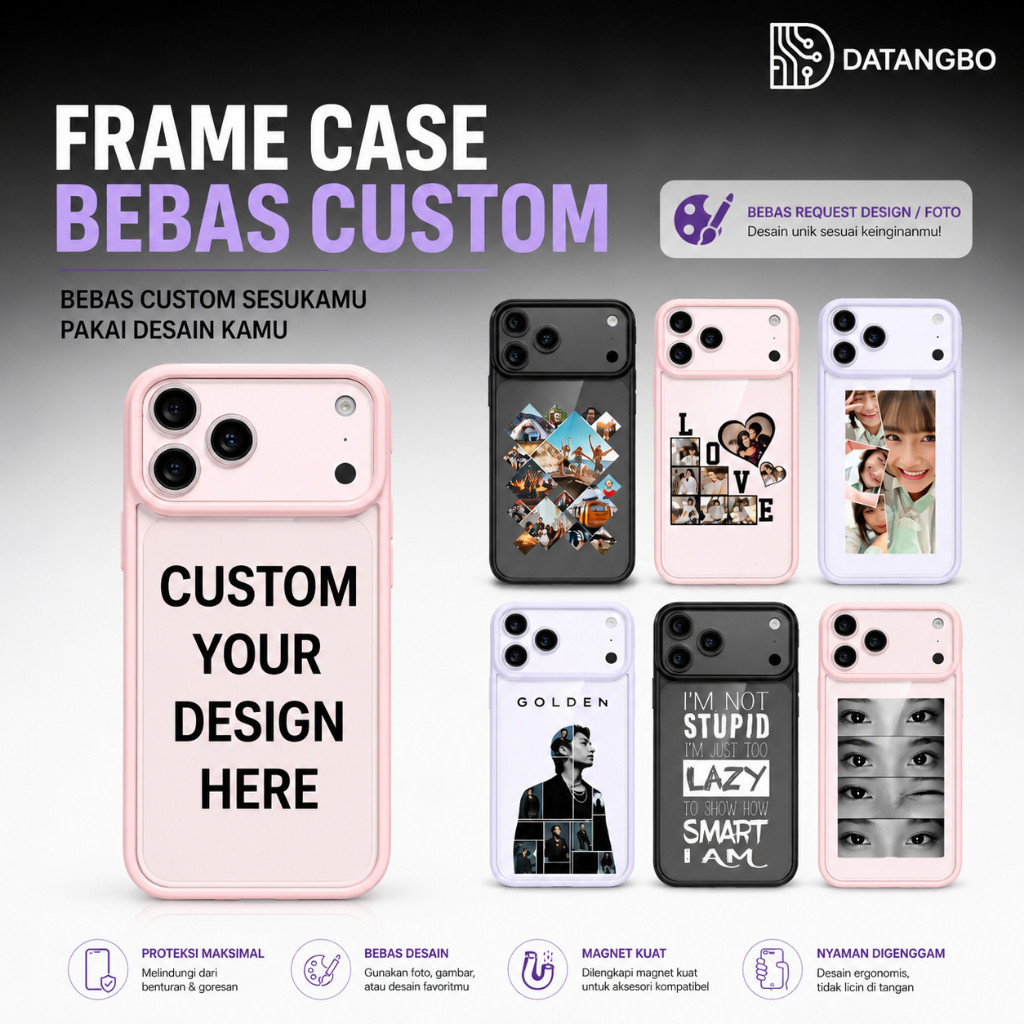 Clear Hybrid Color Frame Case Custom Foto Nama Desain for iPhone 11 12 13 14 15 16 17 Pro Max Plus