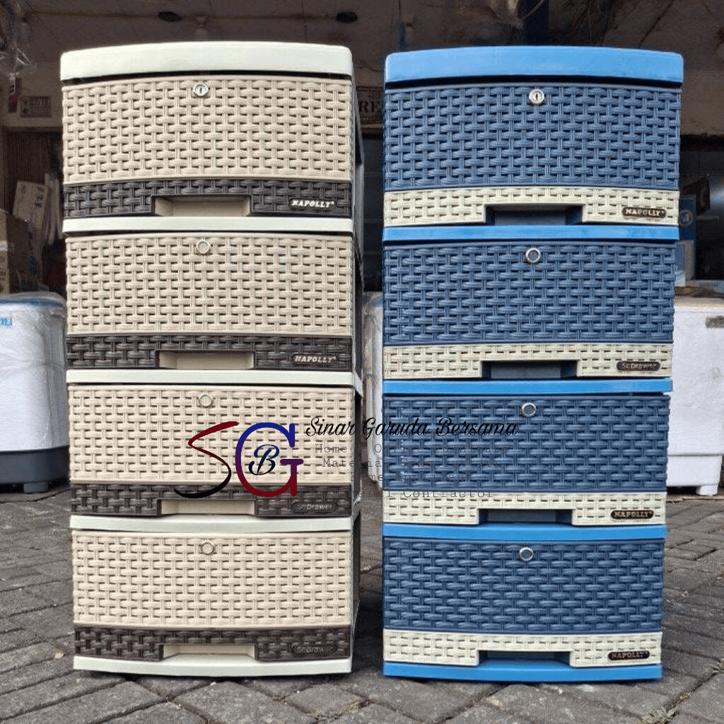 LEMARI PLASTIK 4 SUSUN NAPOLLY / LEMARI LACI LACI MOTIF ROTAN / LEMARI SUSUN SCD