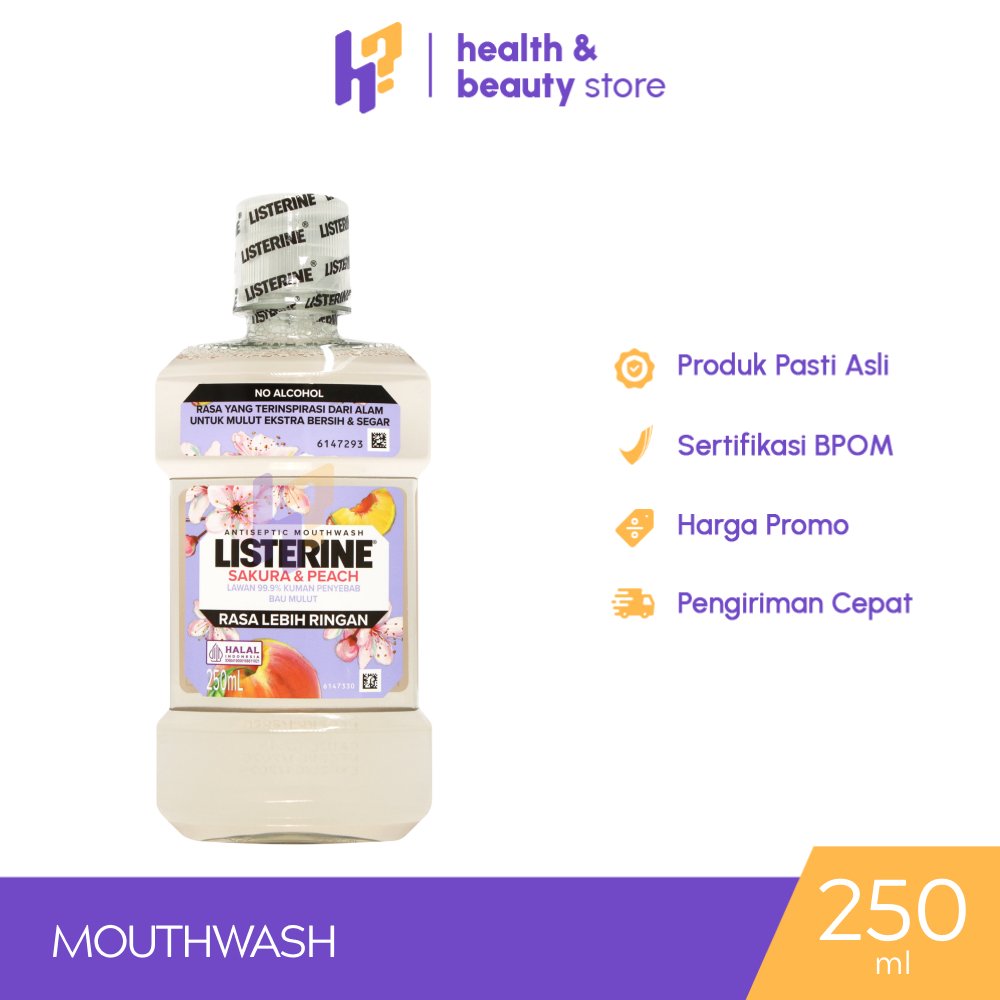 LISTERINE SAKURA & PEACH 250ML | OBAT KUMUR ANTISEPTIK, OBAT KUMUR MULUT, KEBERSIHAN MULUT, CEGAH BA