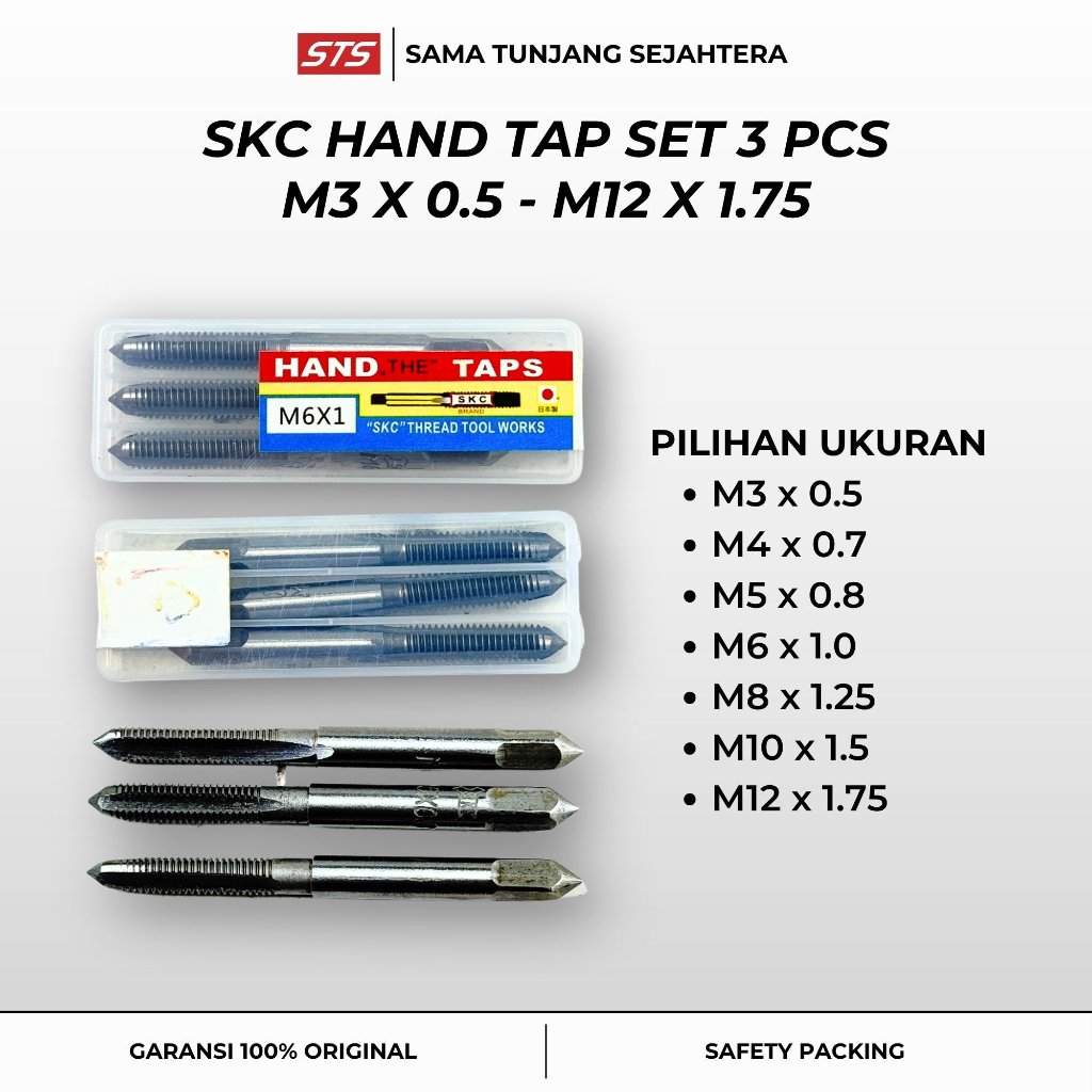 SKC Hand Tap Set 3 Pcs M3 M4 M5 M6 M8 M10 M12 - Mata Senai Tap Baut Alat Pembuat Drat Dalam (M3 x 0.
