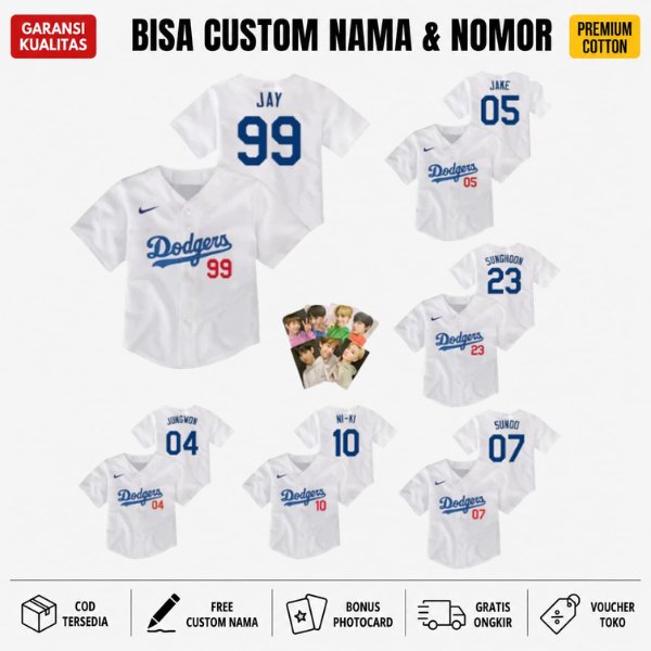 Jersey Baseball Custom Nama dan Nomor enhypen Baju Olahraga Bisbol Dodgers Premium Pria Wanita Lenga