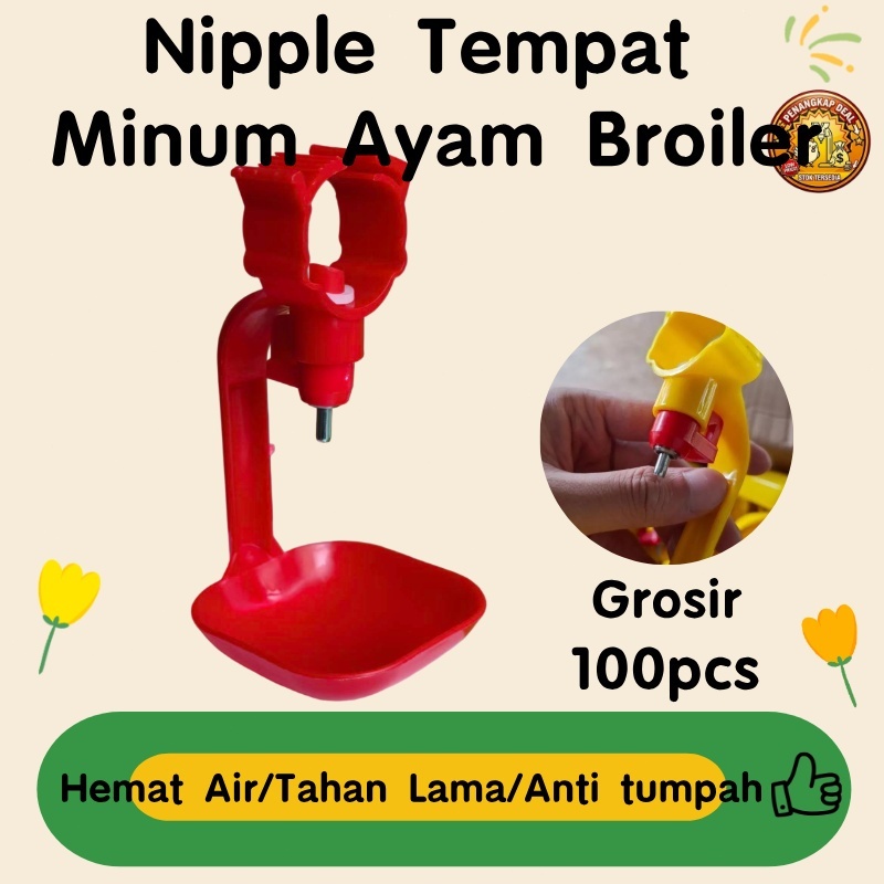 Nipple Nipel Tempat Minum Ayam Puyuh Broiler 100Pcs Dengan Wadah Anti Tumpah untuk Kandang Ayam Gros