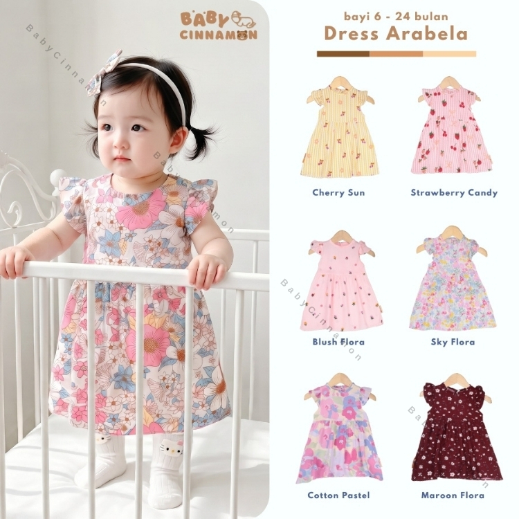 BC | [FREE BANDANA] Dress Arabella uk. Bayi - 2 Tahun / Dres Katun Jepang Anak Baby Perempuan New Bo