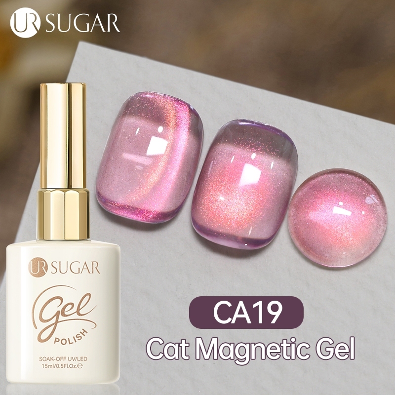 UR SUGAR  Double Light Cat Magnet Pink 15ml Cat Eye Nail Art Gel Polish UV Led Glitter Kuas BPOM