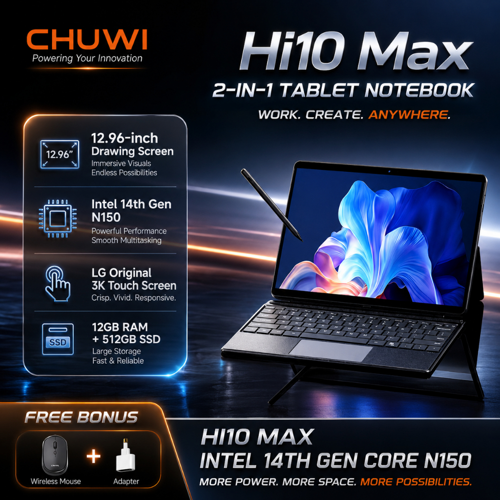 CHUWI Hi10 Max Tablet 2 In 1 Tablet PC 12.96inch 3K Display N150/N100 Laptop 12GB RAM 512GB ROM Wind