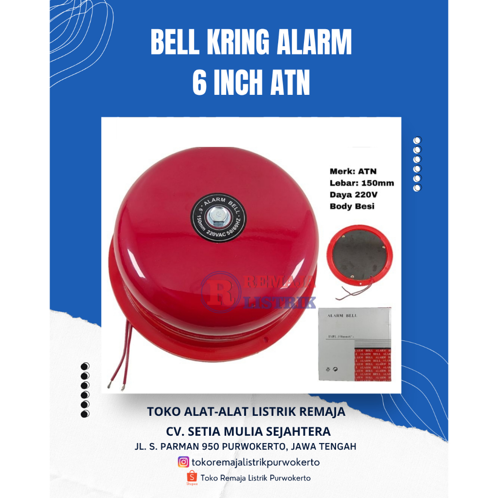 Bell Kring Alarm 6 inch Merah ATN 220V