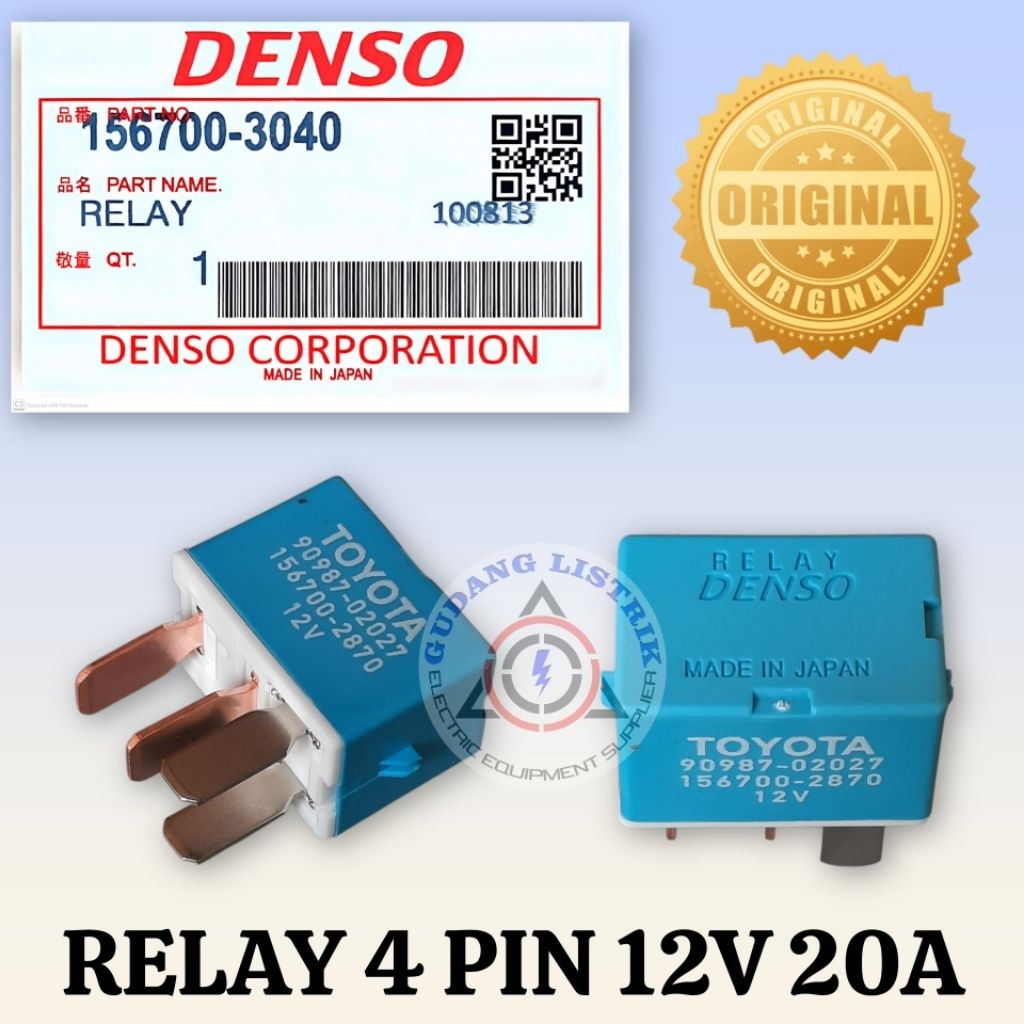 DENSO TOYOTA 156700-3040 Relay 4 Kaki 12 Volt 20A Relay Klakson & Lampu