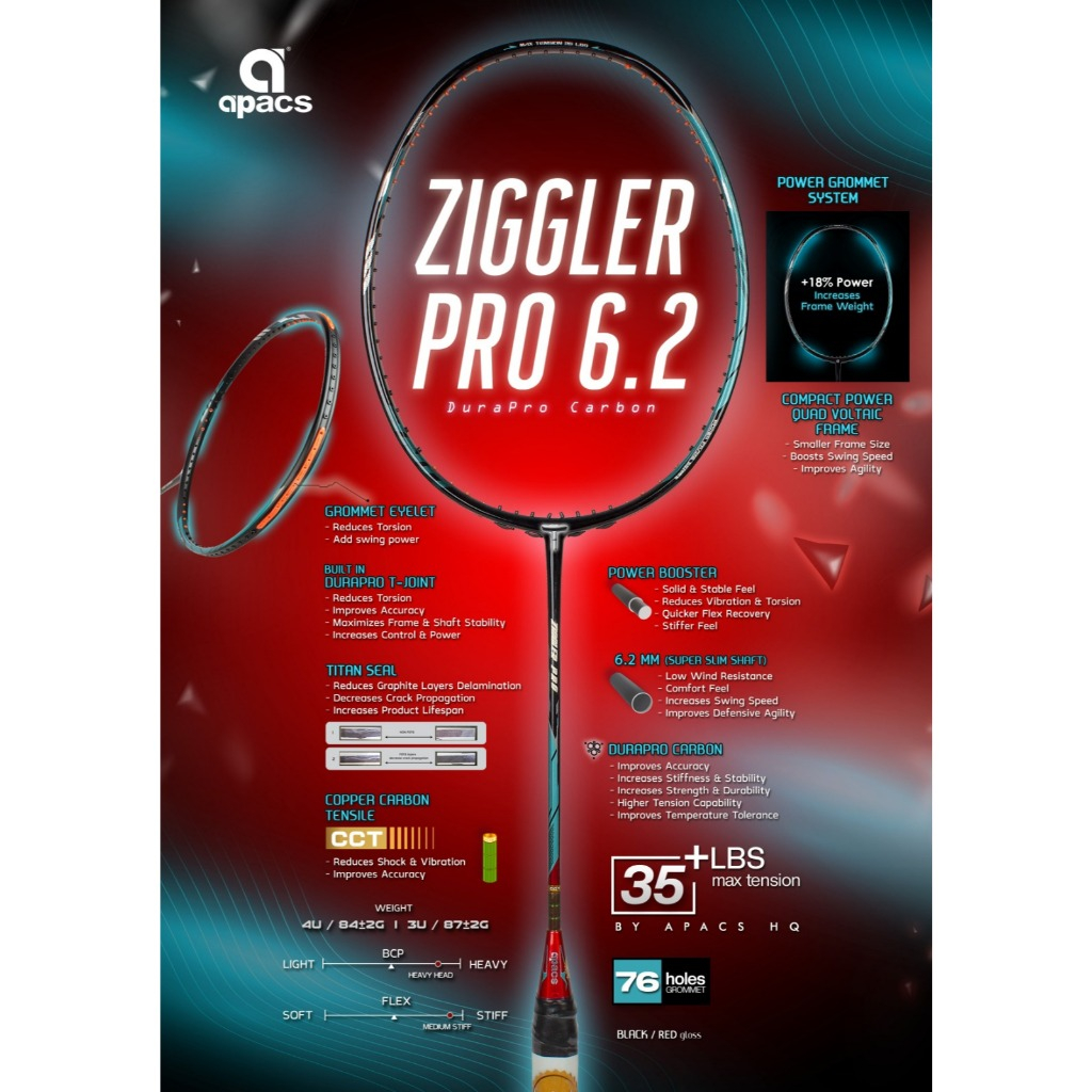 Raket Badminton Apacs Ziggler Pro 6.2 Original