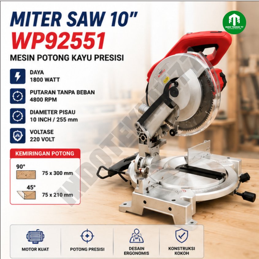 Mitter Saw 10" WIPRO WP92551 / Gergaji Pigora Miter saw 10 Inch WP 92551 - Mesin Mitre Saw WIPRO
