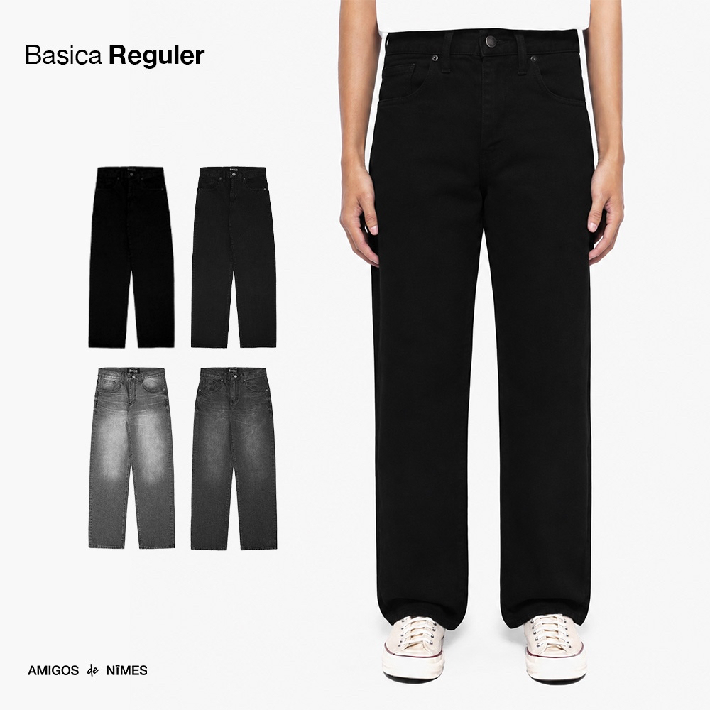 Amigos de Nimes - Basica Man Regular Loose Straight- Black Denim Washed Jeans
