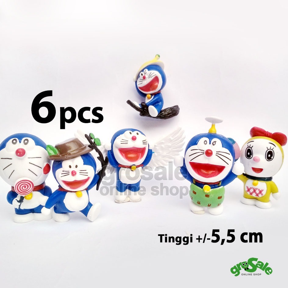 [6 Pcs] Doraemon Figure Kucing Nobita Wings Baling Baling Terbang Koleksi Pajangan Kue Topper Cake C