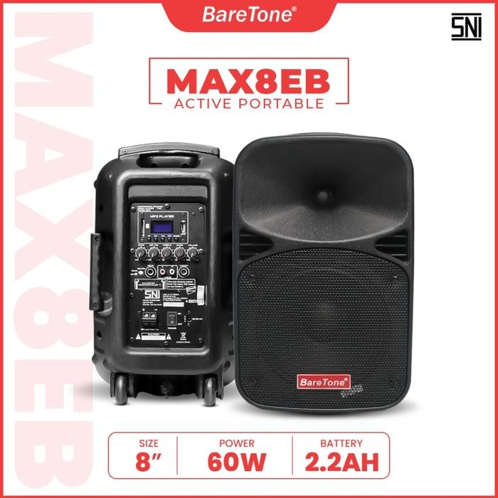 speaker aktif portable baretone 8 inch bluetooth max8eb speker aktif  wireless ( bisa cod )