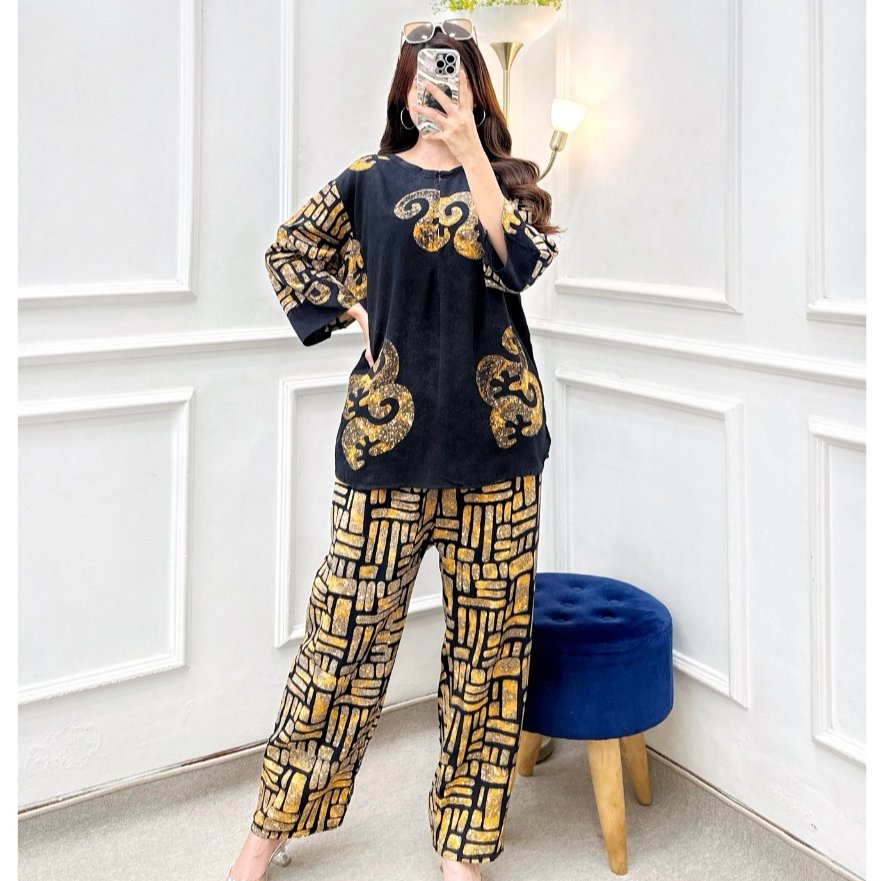 Setelan CP Batik Cap Malaman All size Bahan Rayon Tebal