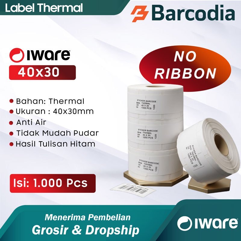 Barcodia Kertas Label Barcode 40x30 mm (1 Line) 1000pcs