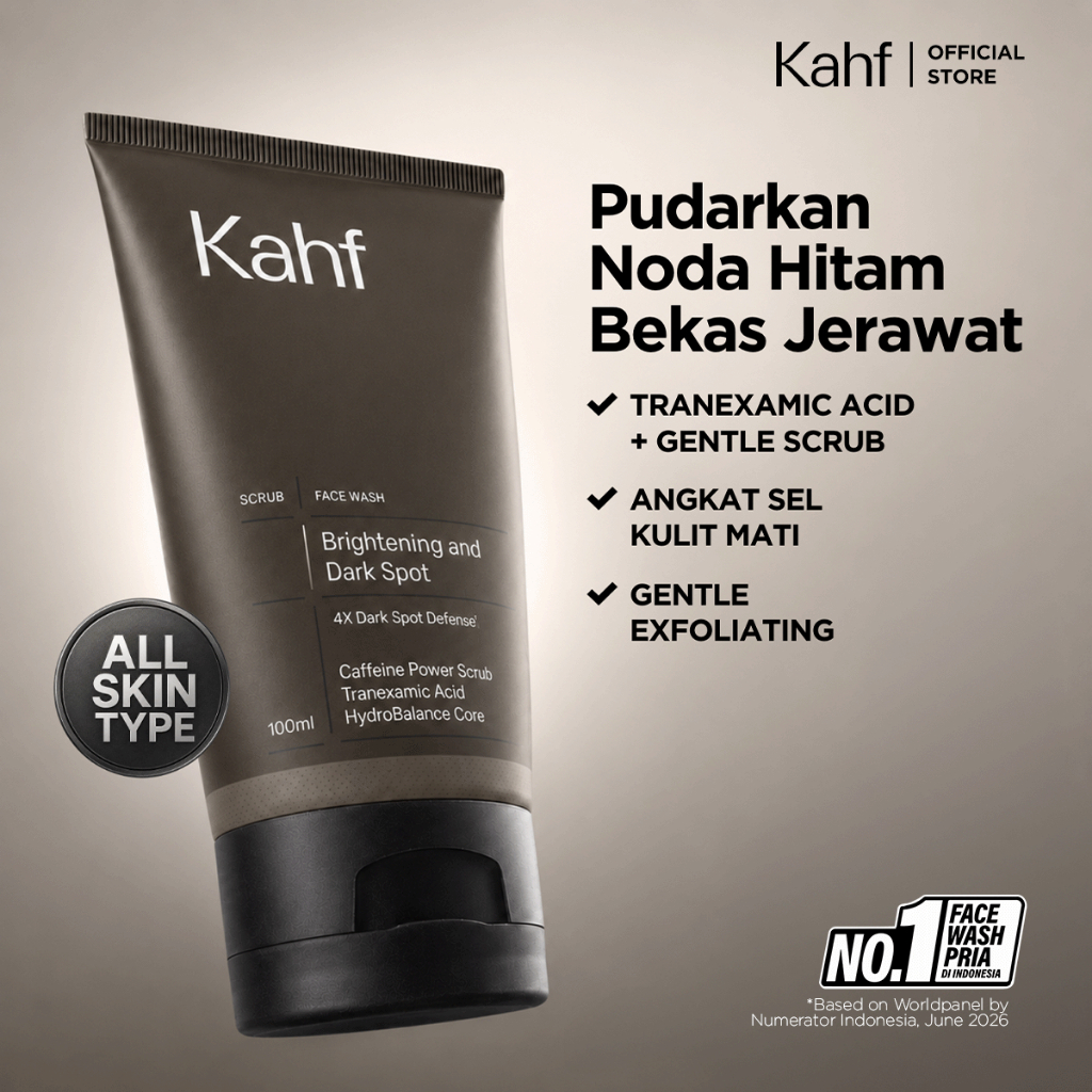Kahf Face Wash Brightening and Dark Spot Scrub 100 ml - Sabun Cuci Muka Pria untuk Membantu Menghila