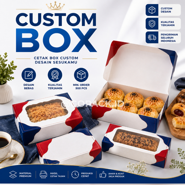 Cake Box Custom Premium Full Print Logo/Desain Sendiri Ivory Foodgrade Untuk Bakery